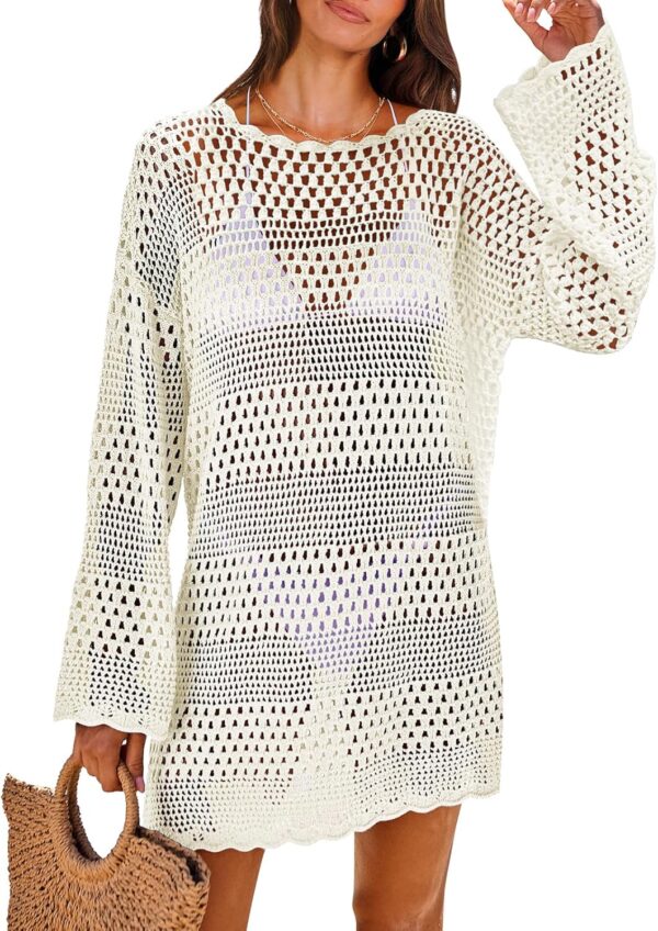 Women Swimsuit Crochet Swim Cover Up 2024 Summer Bathing Suit Swimwear Mesh Knit Beach Dress Vacation Outfits