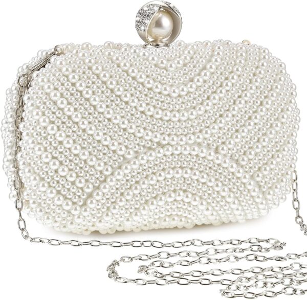 Pearl Clutch  Women Evening Bag Beaded Handbag Artificial Pearl Bride  with Chain for Wedding 1920s Party