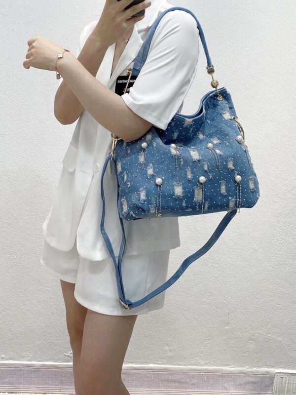 Casual Washed Denim Shoulder Bags Top Handle Lady's Hobo Bags Women  And Handbags - Image 2