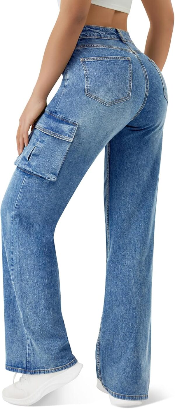 Women High Waisted Cargo Jean for Women with 6 Pockets Straight Wide Leg Jean Casual Baggy Pants - Image 2