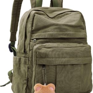 Medium Canvas Laptop Backpack for Women, Girls School Backpacks Vintage College Bookbag, Dark Green