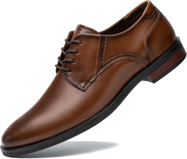 Men's Dress Shoes Formal Business Oxfords Plain Toe Lace Up Derby Shoes with Comfortable Padded Heel Collar