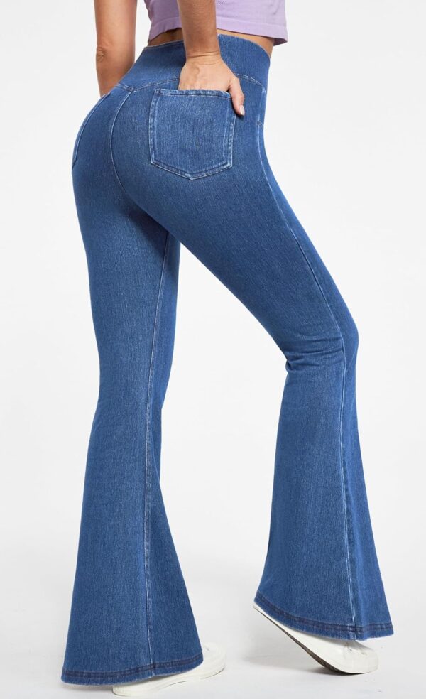 Bell Bottom Jeans for Women High Waisted Stretchy Flare Jeans Pull On Wide Leg Jeans V Cross Tummy Control Flare Pants - Image 2